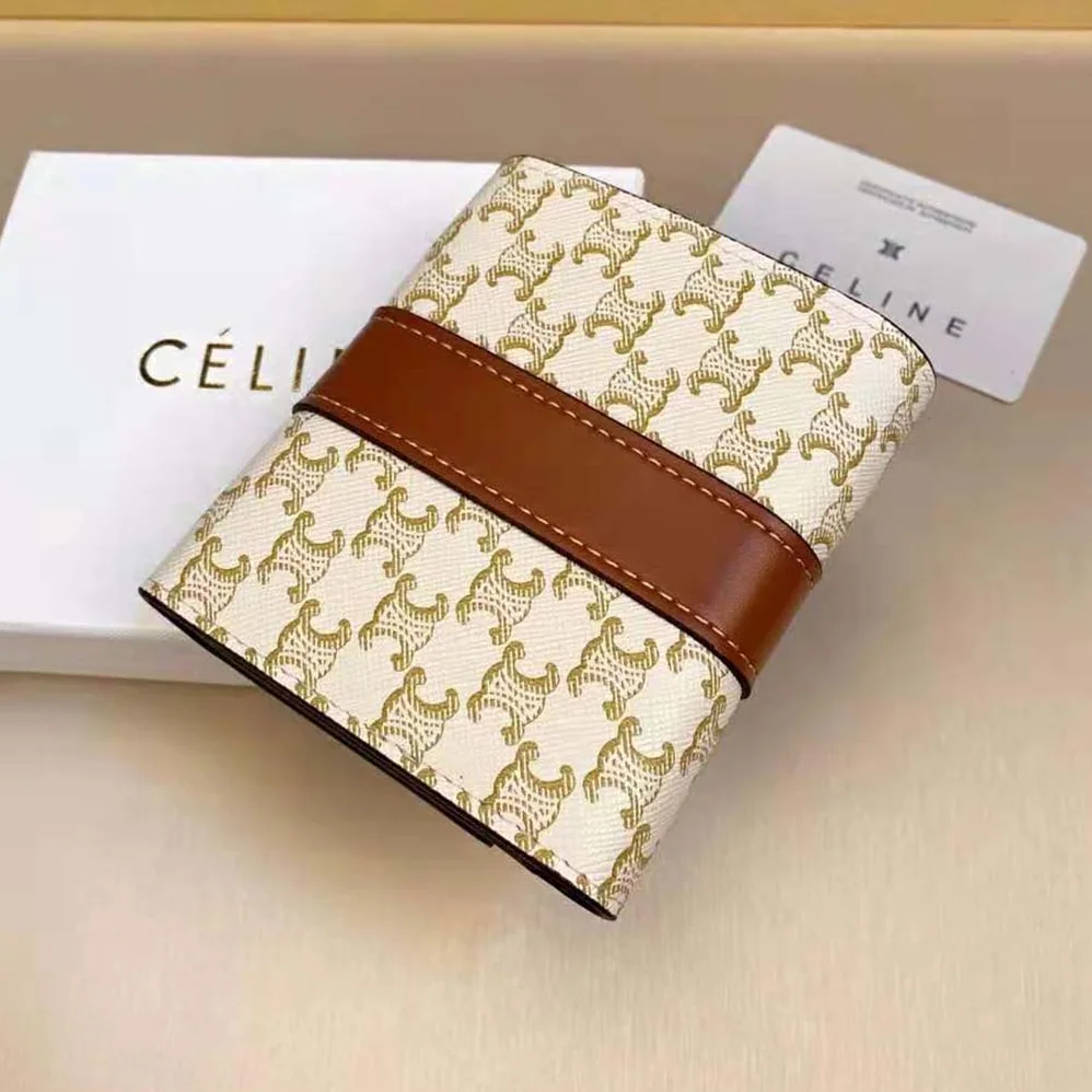 Celine Small Trifold Wallet in Triomphe Canvas and Lam for Women Celine Small Trifold Wallet in Triomphe Canvas and Lam for Women