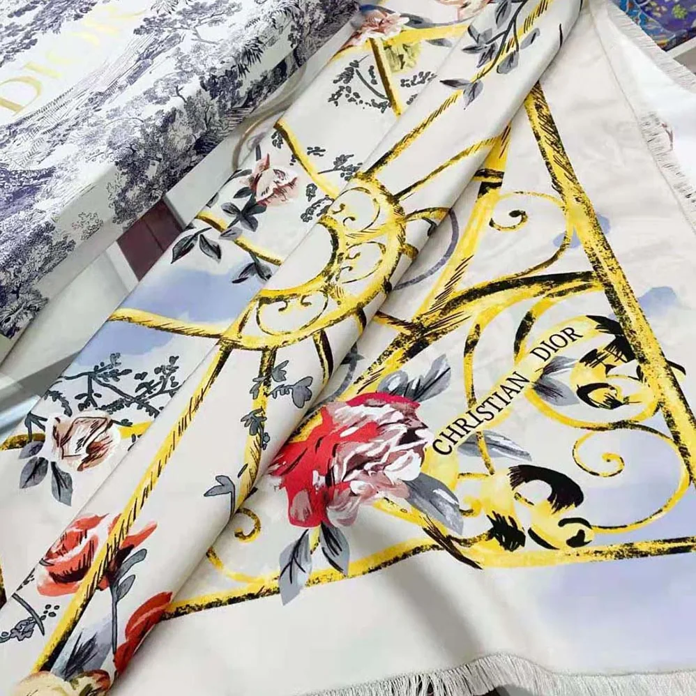 Dior Granville 90 Square Scarf White and Gray Silk Twill for Women Dior Granville 90 Square Scarf White and Gray Silk Twill for Women
