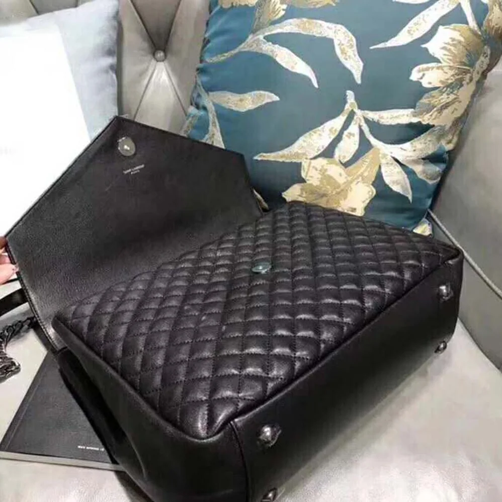 Saint Laurent YSL Large Envelope Mixed Grain De Poudre Matelasse in Black Saint Laurent YSL Large Envelope Mixed Grain De Poudre Matelasse in Black