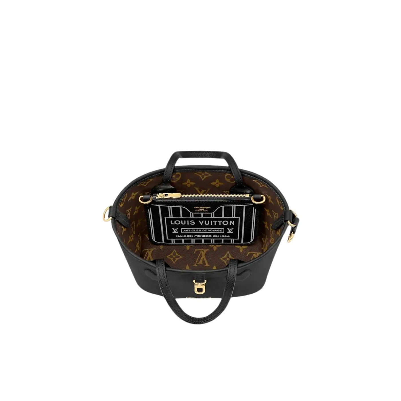 Louis Vuitton Neverfull Bandouliere Inside Out BB Tote Bag in Black Gold Hardware