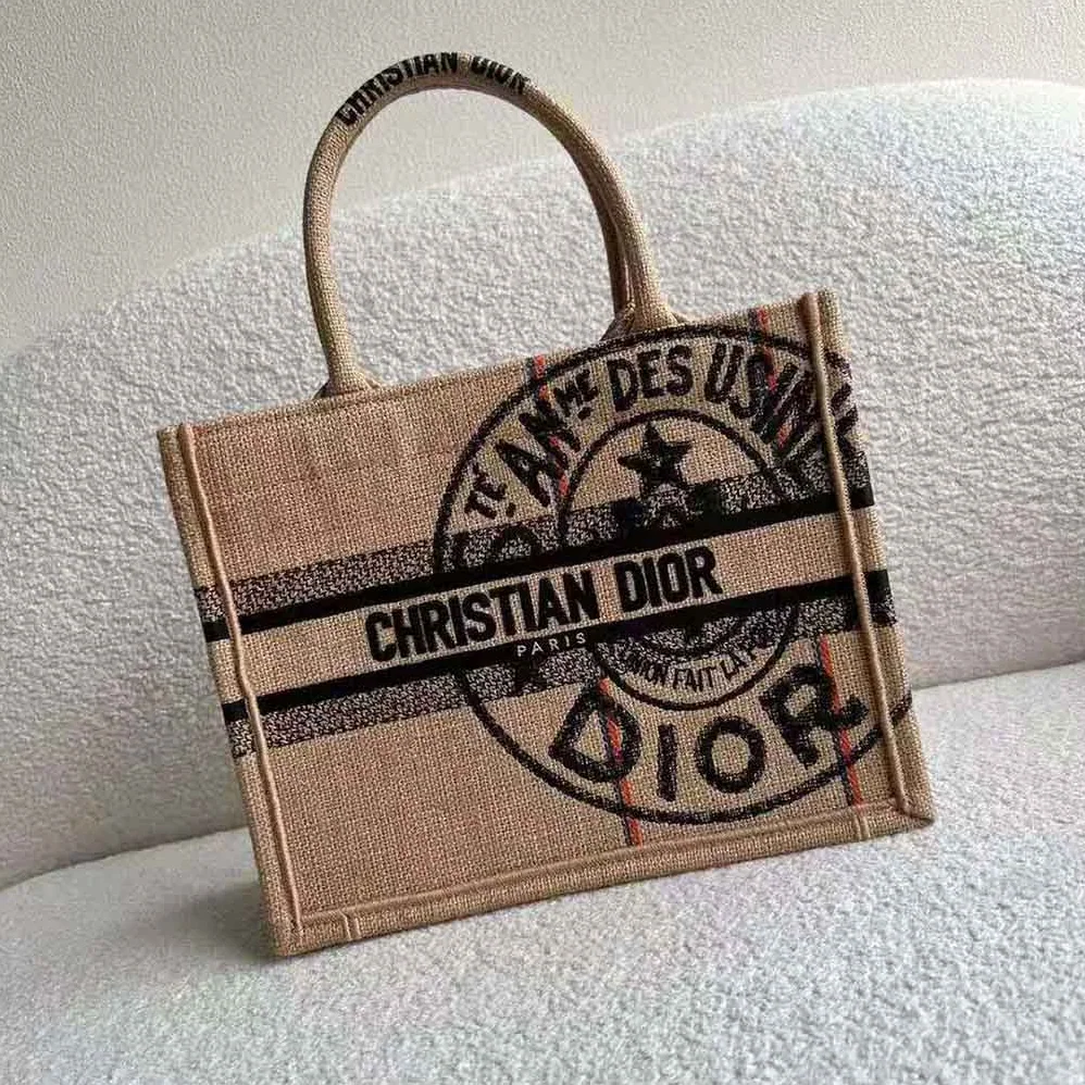 Dior Small Dior Book Tote Beige Jute Canvas Embroidered with Dior Union Motif for Women Dior Small Dior Book Tote Beige Jute Canvas Embroidered with Dior Union Motif for Women