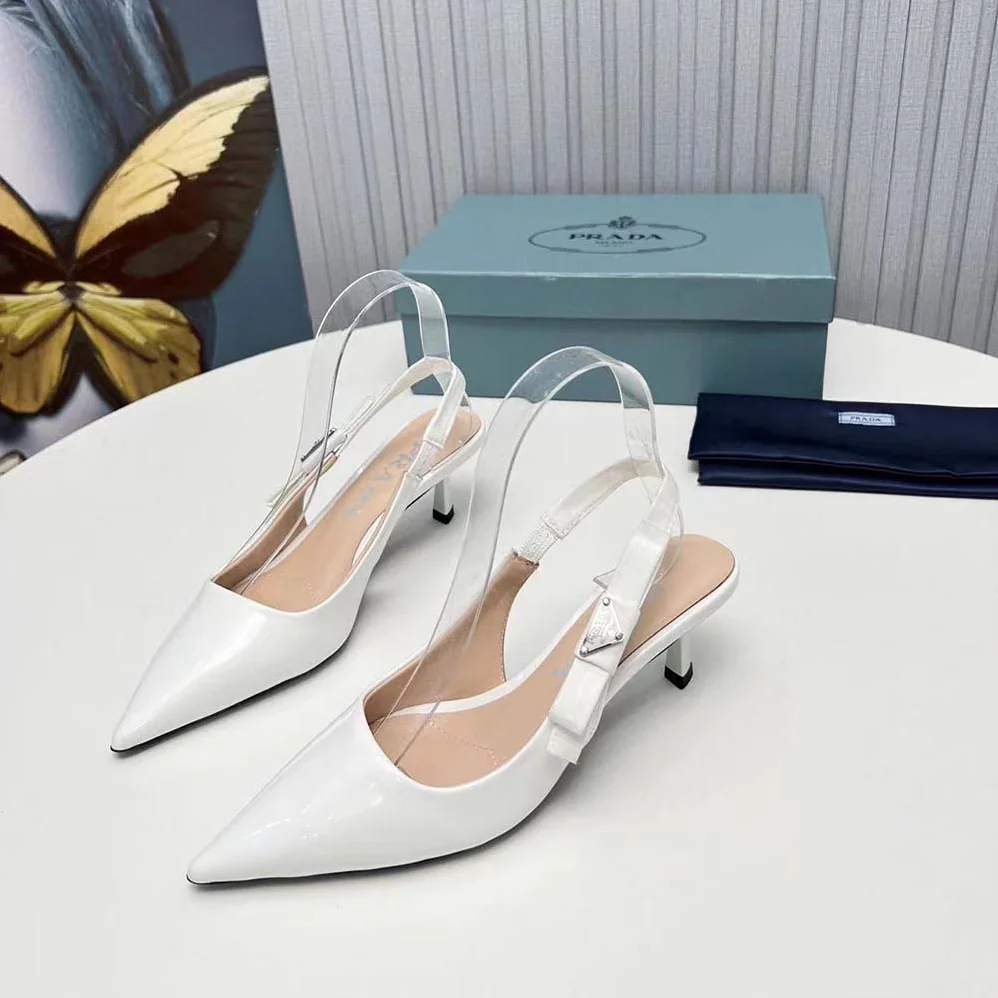 Prada Patent-Leather Slingback Pumps for Women in White Prada Patent-Leather Slingback Pumps for Women in White