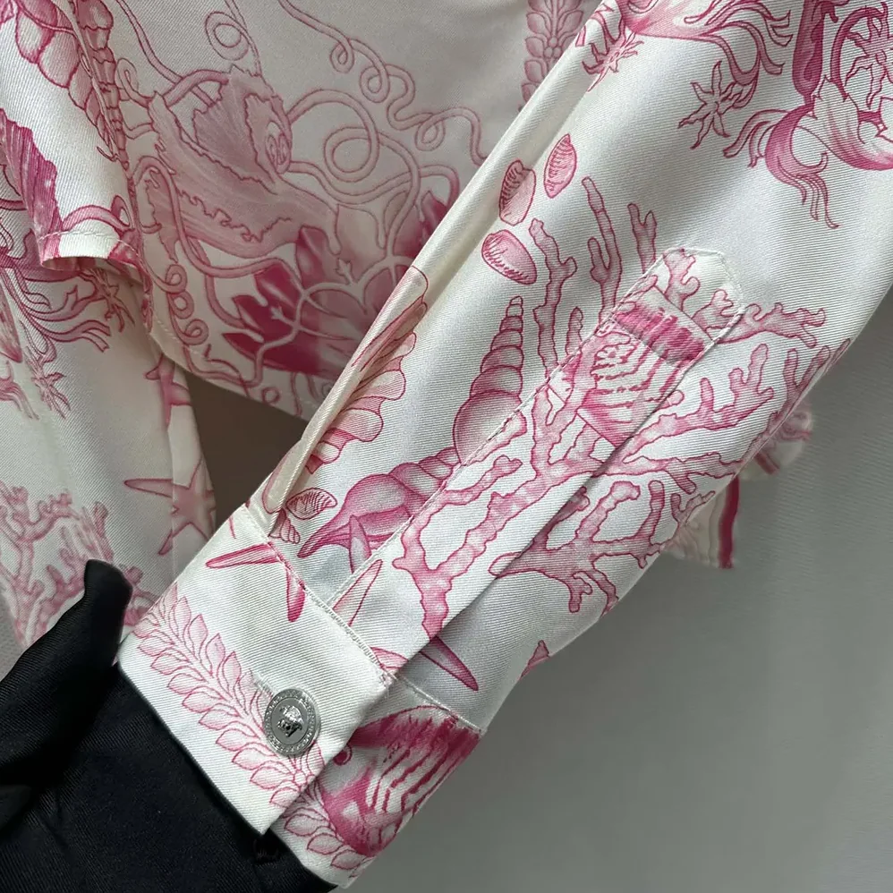 Versace Underwater Barocco Knotted Crop Silk Shirt for Women Versace Underwater Barocco Knotted Crop Silk Shirt for Women