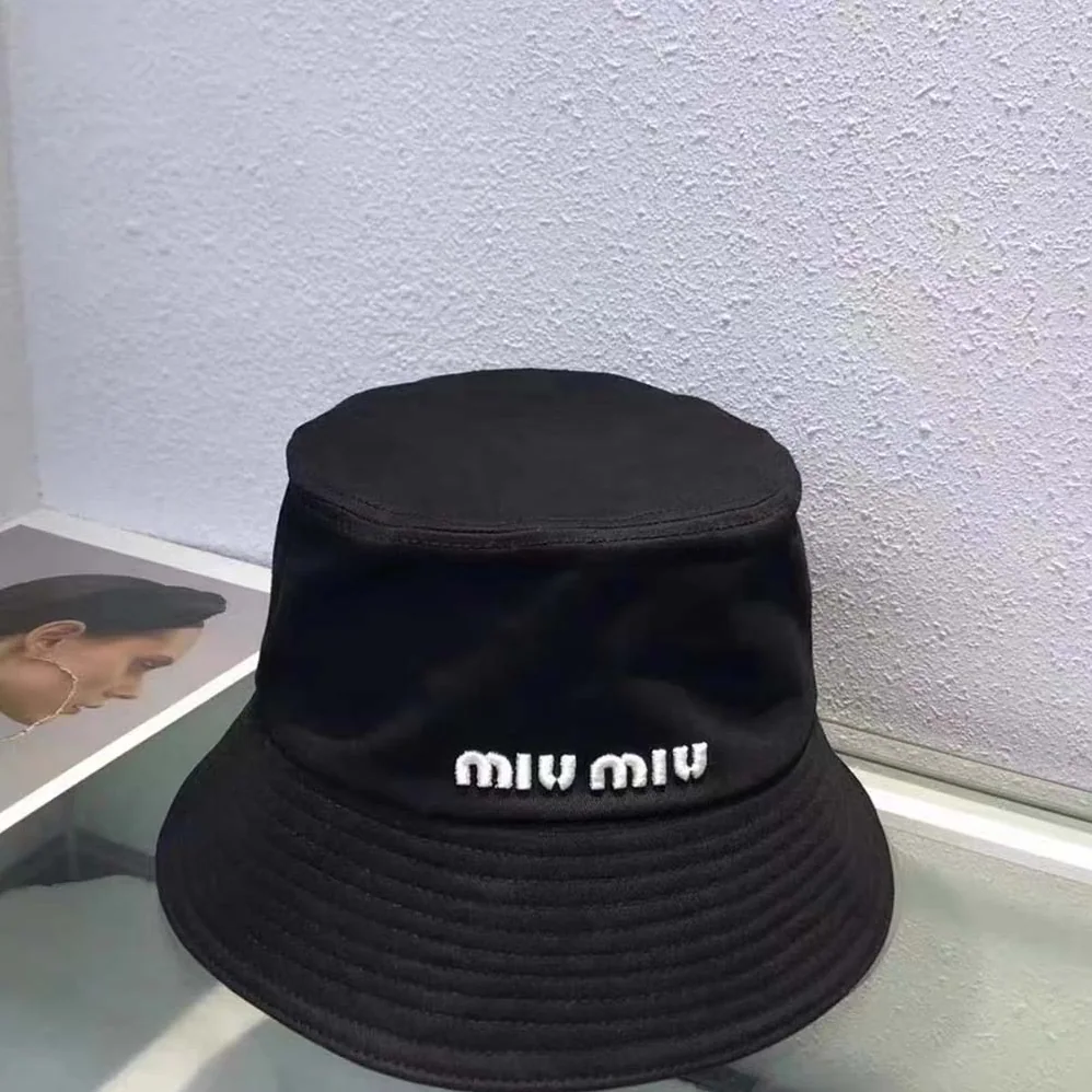 Miu Miu Drill Bucket Hat with Embroidered Logo for Women in Black