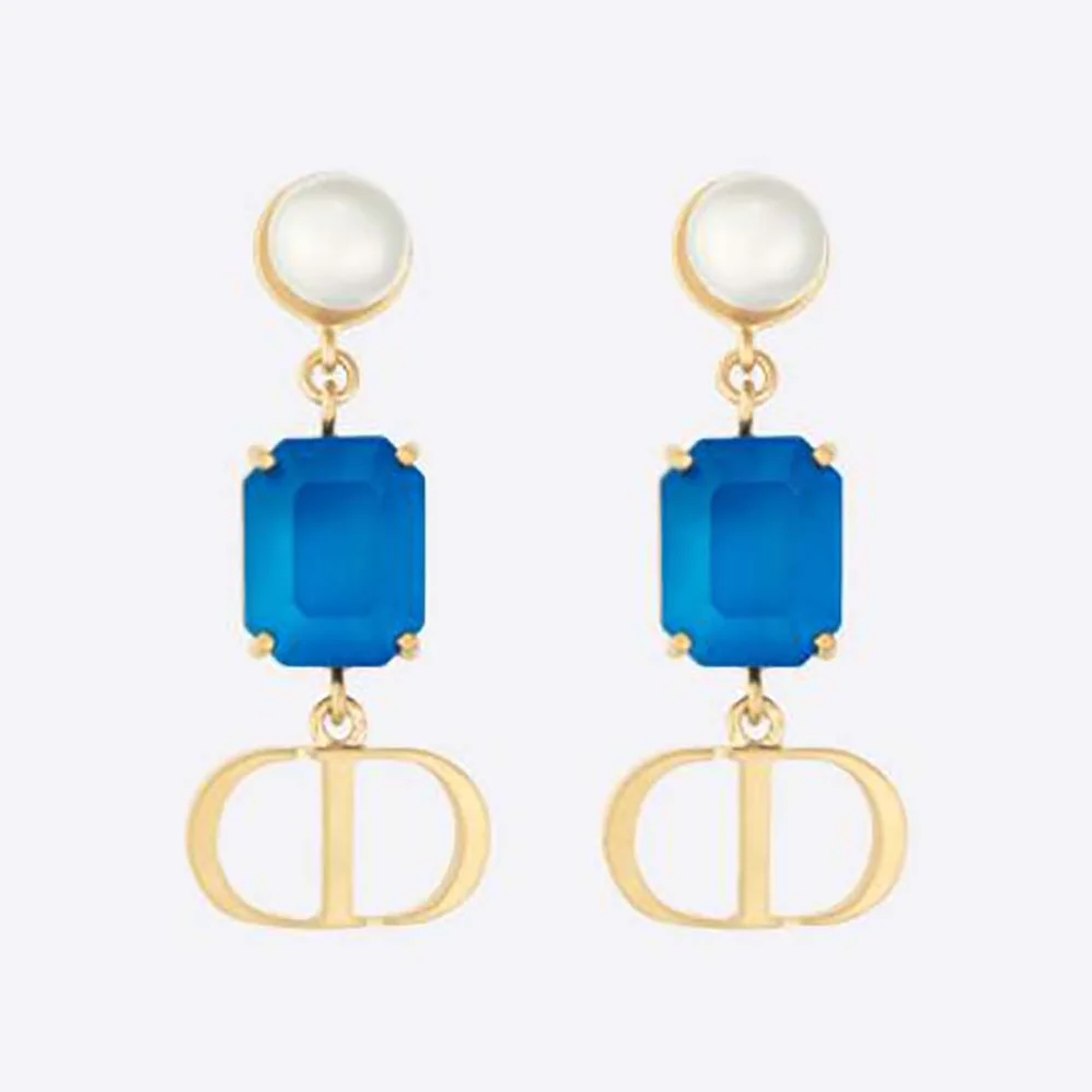 Dior Petit Cd Earrings Gold-Finish Metal with White Resin Pearls for Women