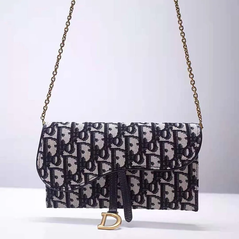 Dior Saddle Wallet Blue Dior Oblique Jacquard for Women