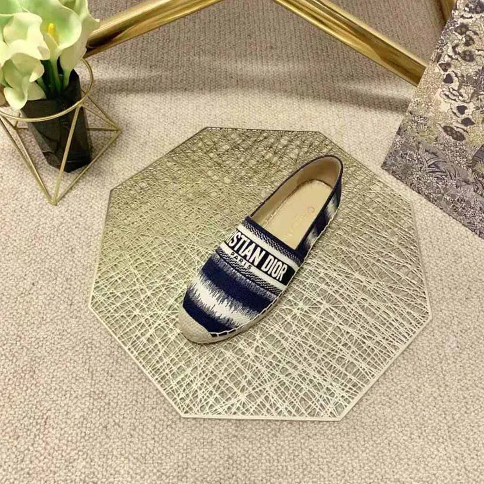 Dior Granville Eespadrille Deep Blue D for Women in Stripes Embroidered Cotton Dior Granville Eespadrille Deep Blue D for Women in Stripes Embroidered Cotton