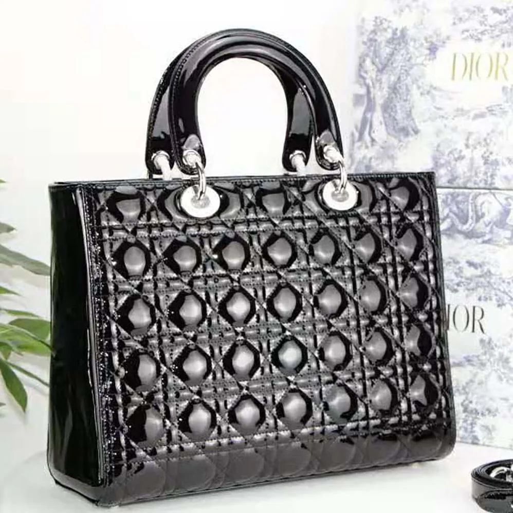 Dior Large Lady Dior Bag Black Patent Cannage Calfskin for Women Dior Large Lady Dior Bag Black Patent Cannage Calfskin for Women