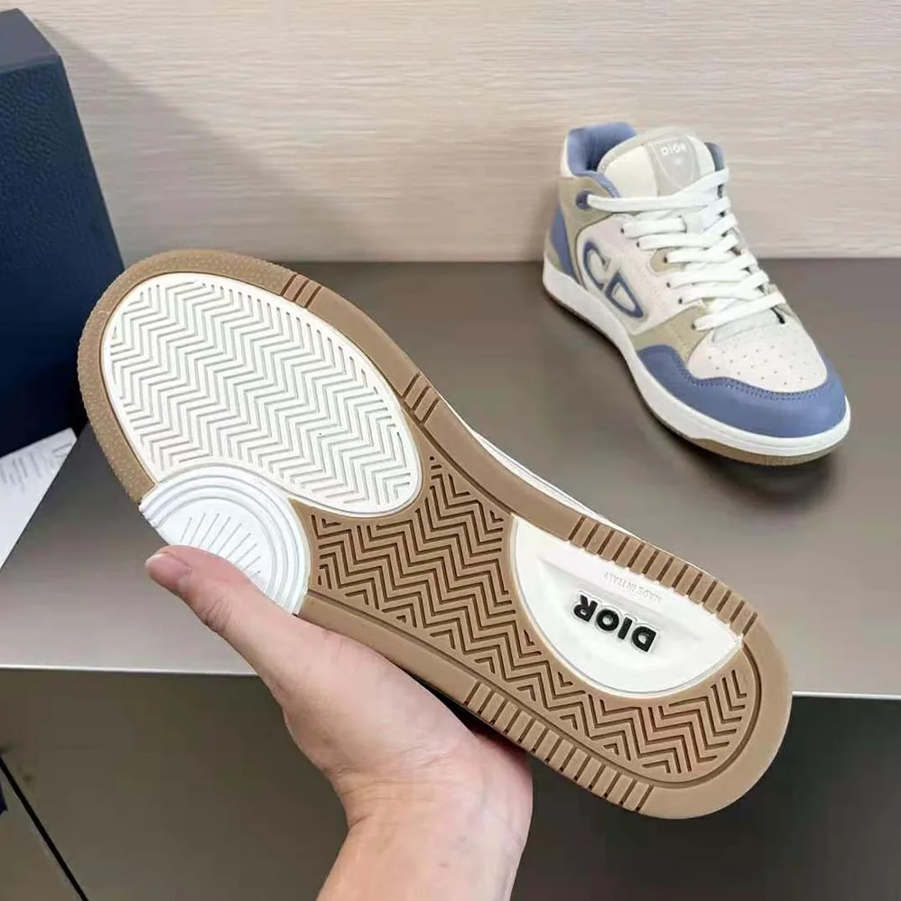 Dior B57 Mid-Top Sneaker Blue and Cream Smooth Calfskin and Beige Suede for Men