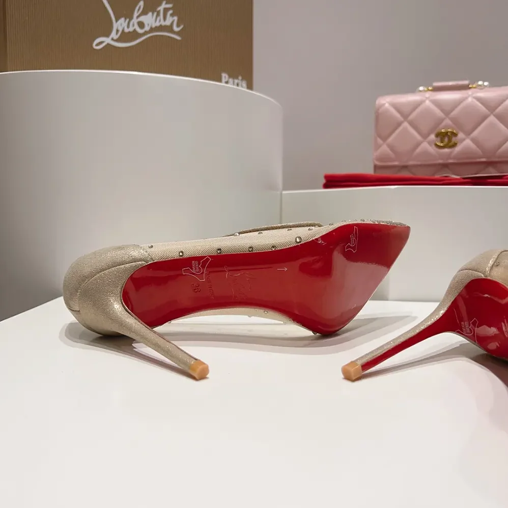 Christian Louboutin Follies Strass 100 mm Pumps Net Suede Calf and Strass for Women in Beige Christian Louboutin Follies Strass 100 mm Pumps Net Suede Calf and Strass for Women in Beige