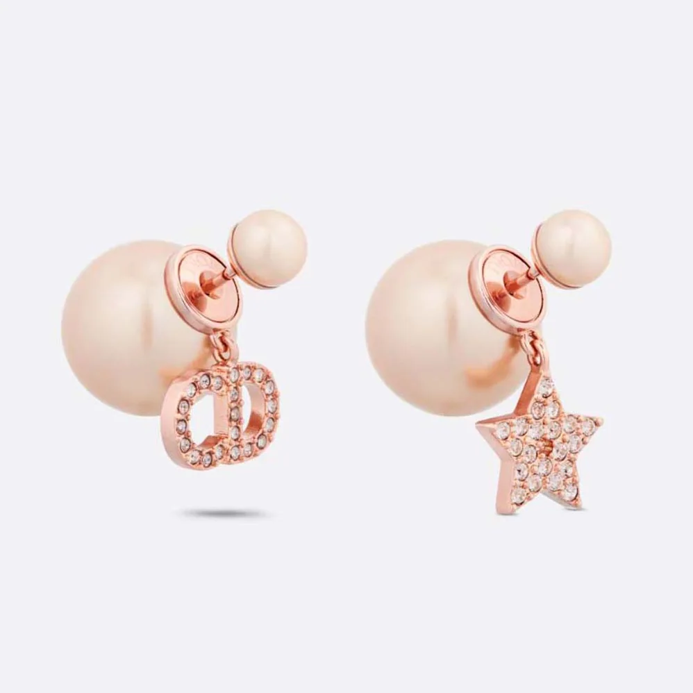 Dior Tribales Earrings Pink-Finish Metal with Pink Resin Pearls for Women Dior Tribales Earrings Pink-Finish Metal with Pink Resin Pearls for Women