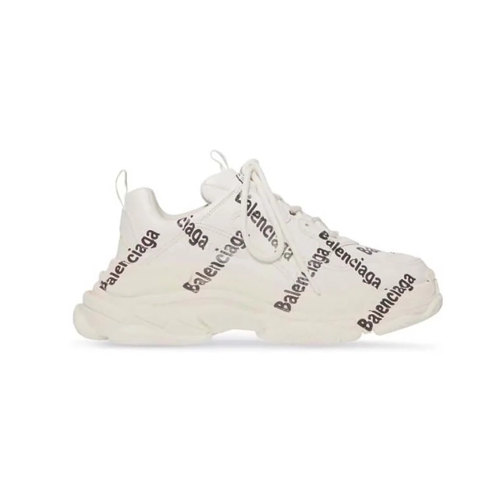 Balenciaga Triple S Logotype Sneaker in White and Black Technical Material for Women