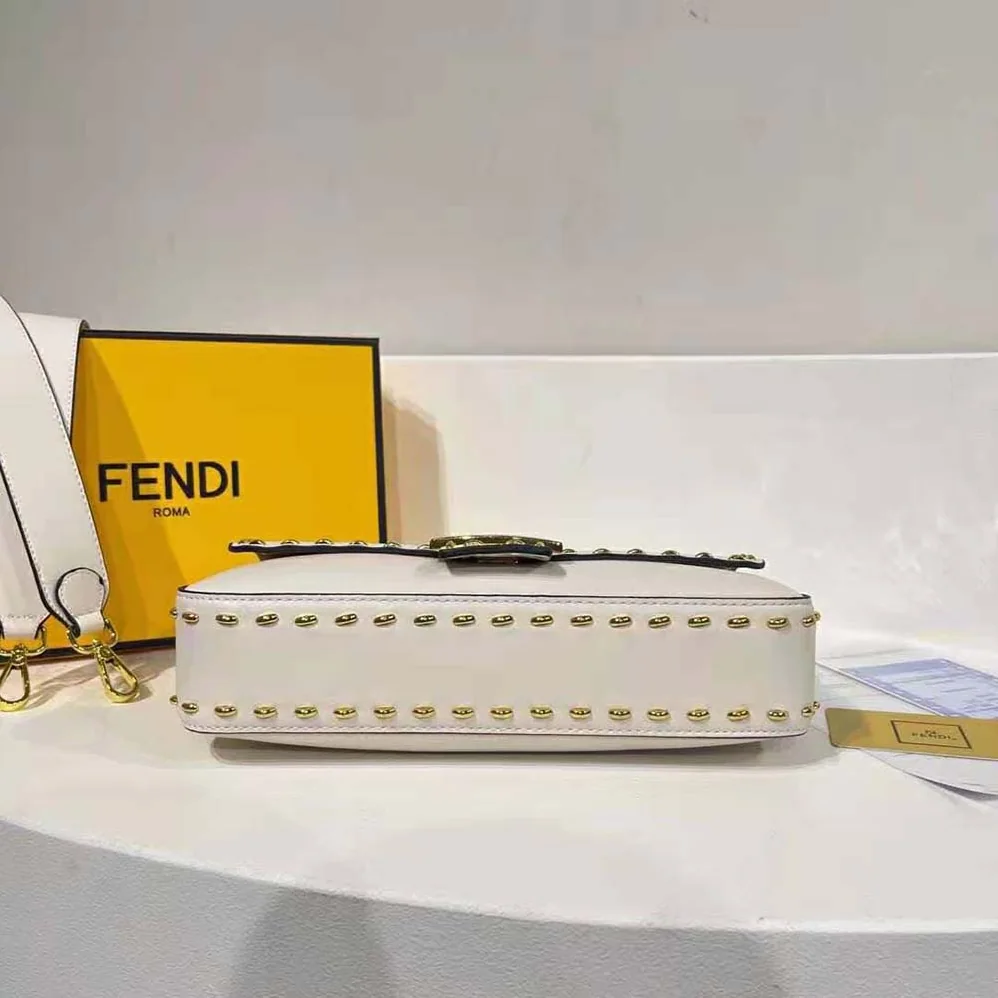 Fendi Conic Medium Baguette White Leather Bag for Women Fendi Conic Medium Baguette White Leather Bag for Women