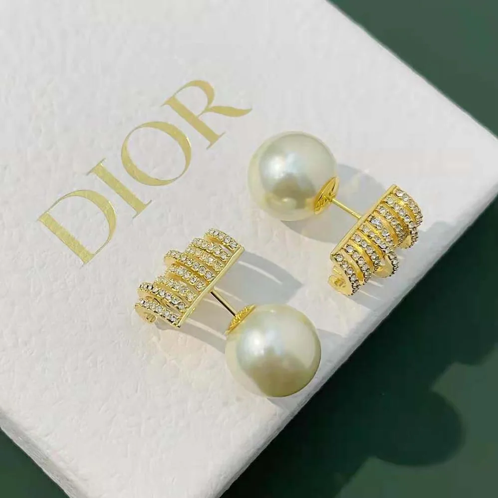 Dior Tribales Earrings Gold-Finish Metal with White Resin Pearls and White Crystals for Women Dior Tribales Earrings Gold-Finish Metal with White Resin Pearls and White Crystals for Women