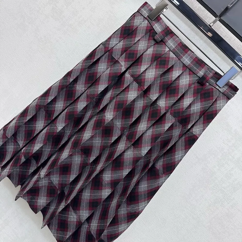 Prada Tartan Patchwork Midi Skirt for Women