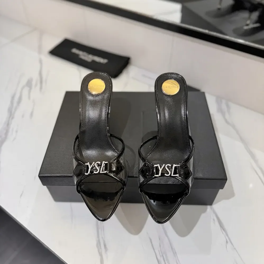 Saint Laurent YSL Jerry Mules in Tpu and Rhinestones for Women in Black Saint Laurent YSL Jerry Mules in Tpu and Rhinestones for Women in Black