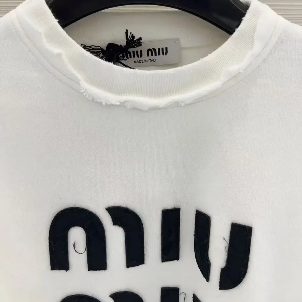 Miu Miu Logo-Embroidered Cotton Sweatshirt for Women in White Miu Miu Logo-Embroidered Cotton Sweatshirt for Women in White
