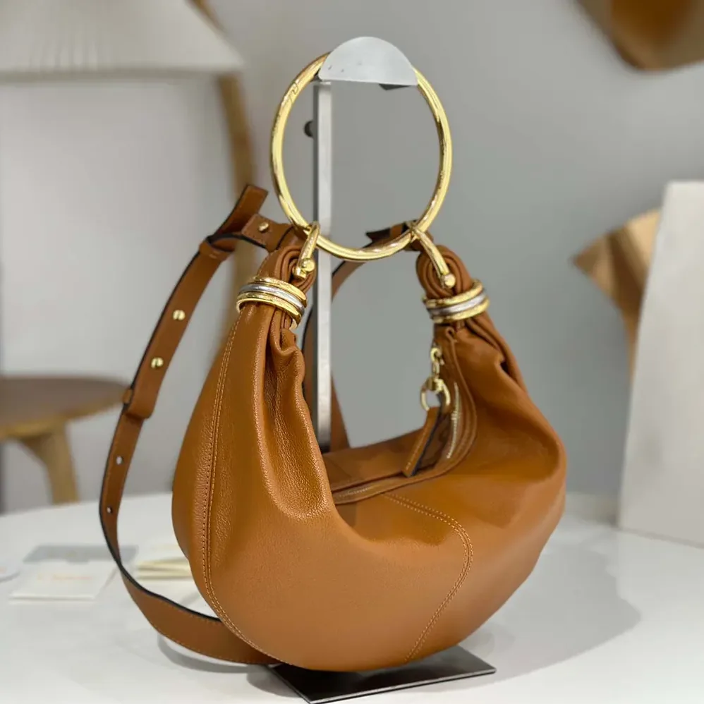 Chloe Small Bracelet Hobo Bag in Grained Leather for Women in Brown