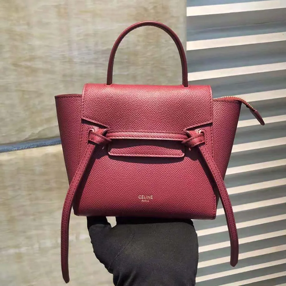 Celine Pico Belt Bag in Grained Calfskin for Women in Maroon