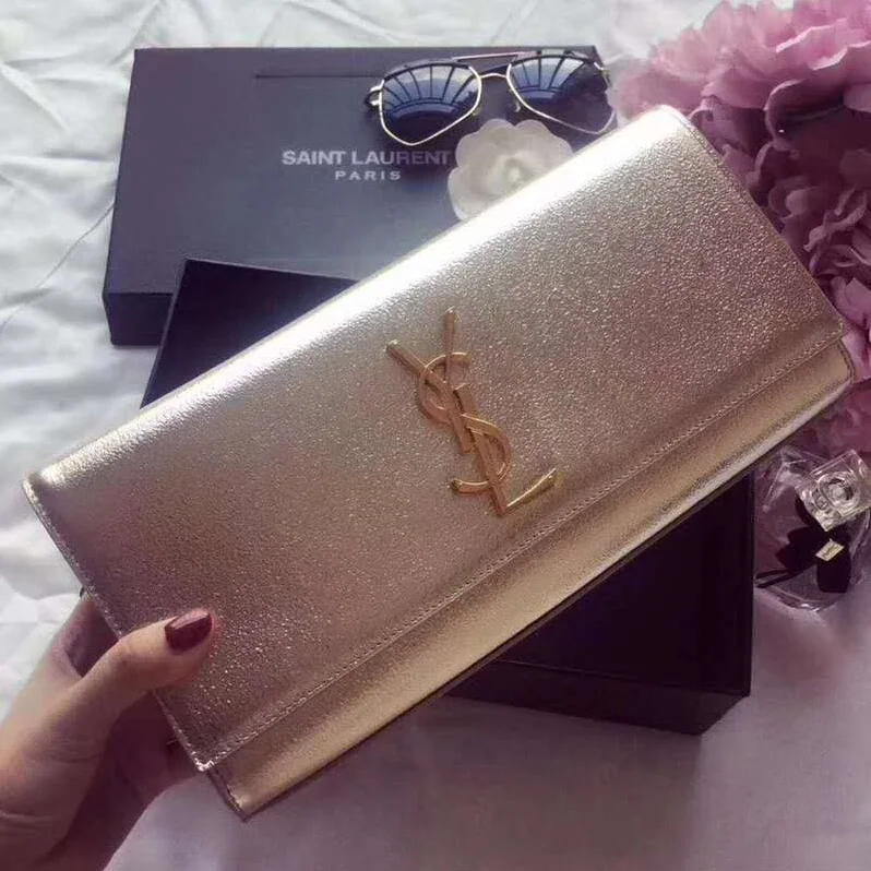 Saint Laurent YSL Kate Clutch Grained Metallic Leather for Women in Silver Saint Laurent YSL Kate Clutch Grained Metallic Leather for Women in Silver