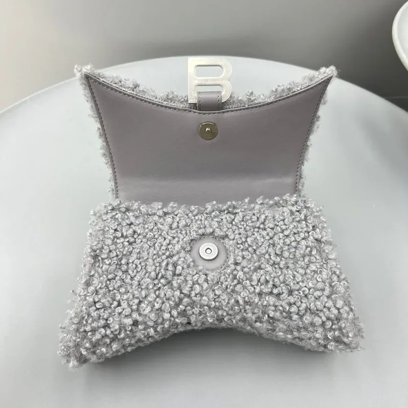 Furry Hourglass Small Handbag Black in Grey/Pink / Furry Hourglass Small Handbag Black in Grey/Pink /