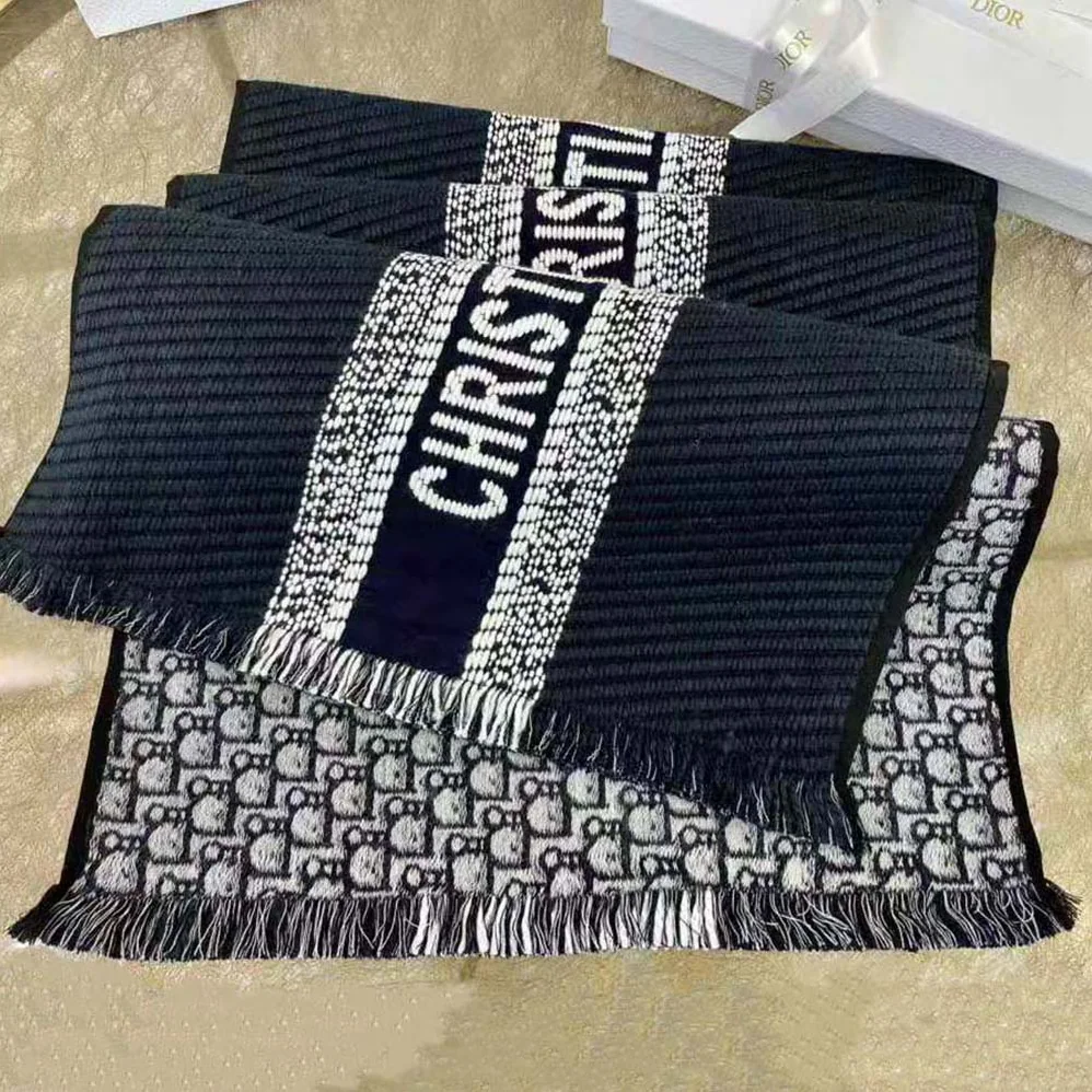 Dior Oblique University Reversible Scarf Navy Blue Wool and Silk for Women Dior Oblique University Reversible Scarf Navy Blue Wool and Silk for Women