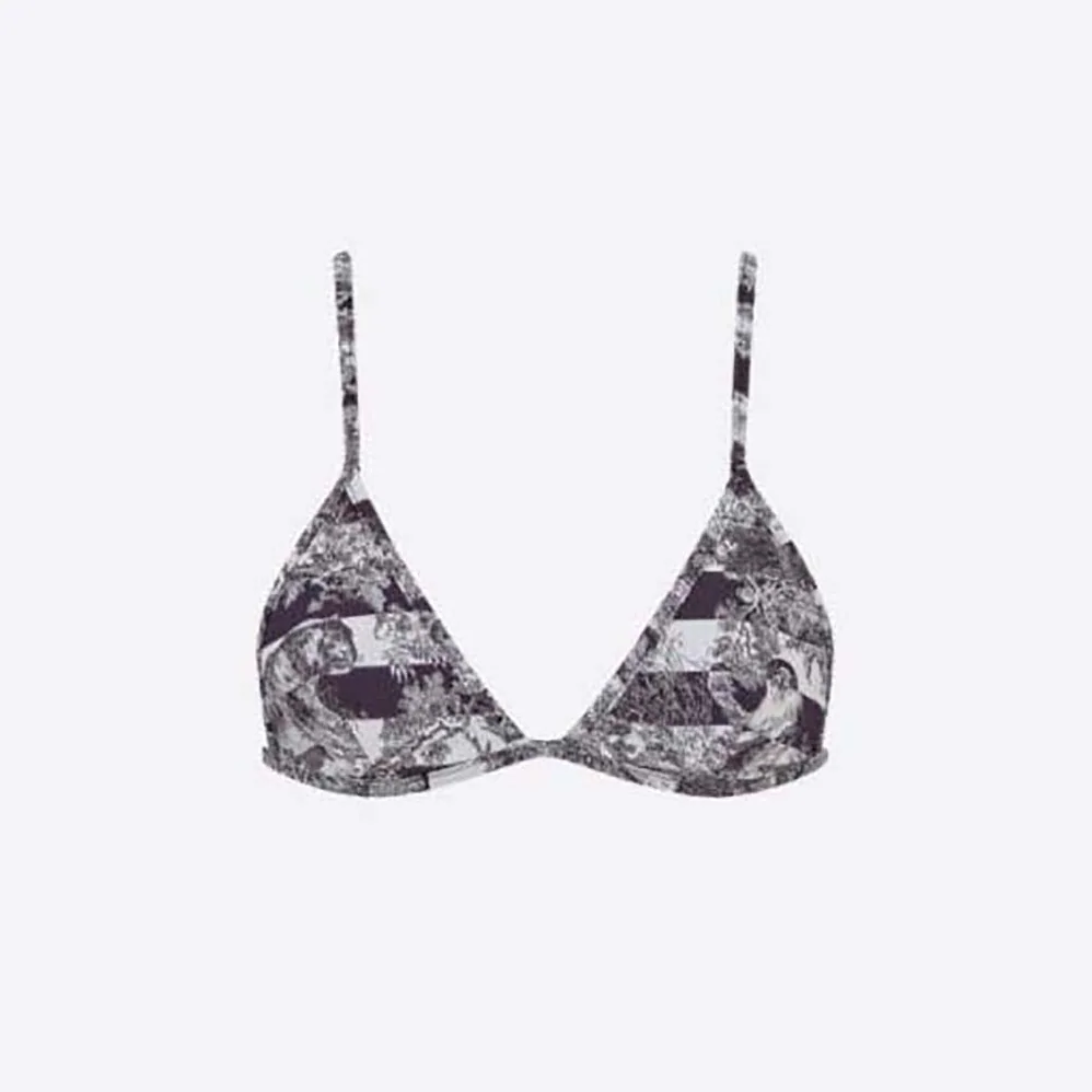 Dior Bikini Top Navy Blue Toile de Jouy Stripes Technical Fabric for Women