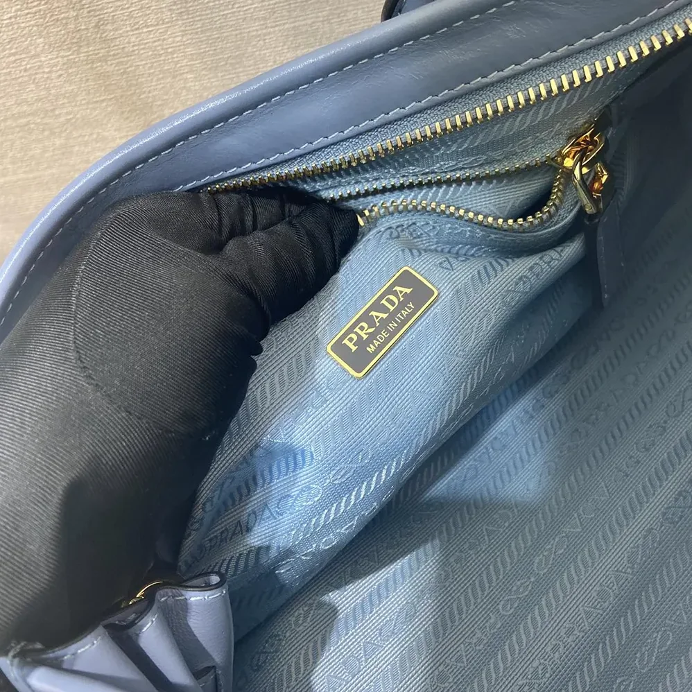 Prada Bonnie Medium Leather Handbag for Women in Light Blue Prada Bonnie Medium Leather Handbag for Women in Light Blue