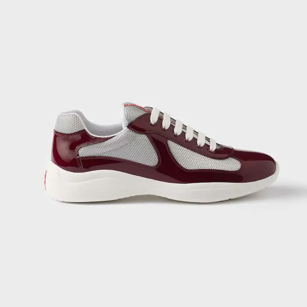 Prada Patent Leather And Technical Fabric Prada America'S Cup Sneakers for Unisex in Burgundy Prada Patent Leather And Technical Fabric Prada America'S Cup Sneakers for Unisex in Burgundy