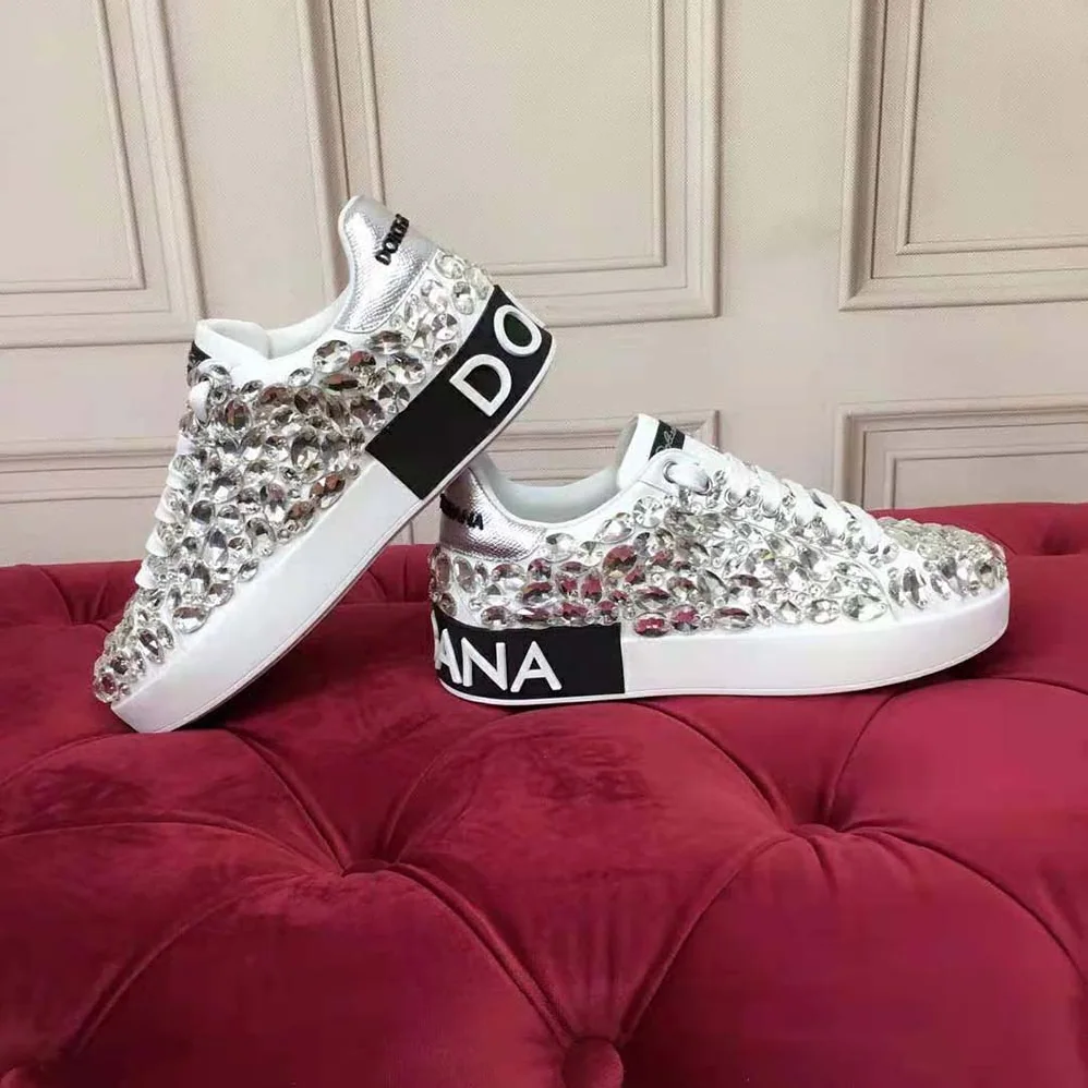 Dolce Gabbana D&G Calfskin Nappa Portofino Sneakers with All for Women in Over Embroidery Dolce Gabbana D&G Calfskin Nappa Portofino Sneakers with All for Women in Over Embroidery