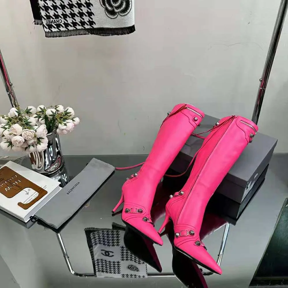 Balenciaga Cagole 90mm Boot in Pink Arena Lambskin for Women Balenciaga Cagole 90mm Boot in Pink Arena Lambskin for Women