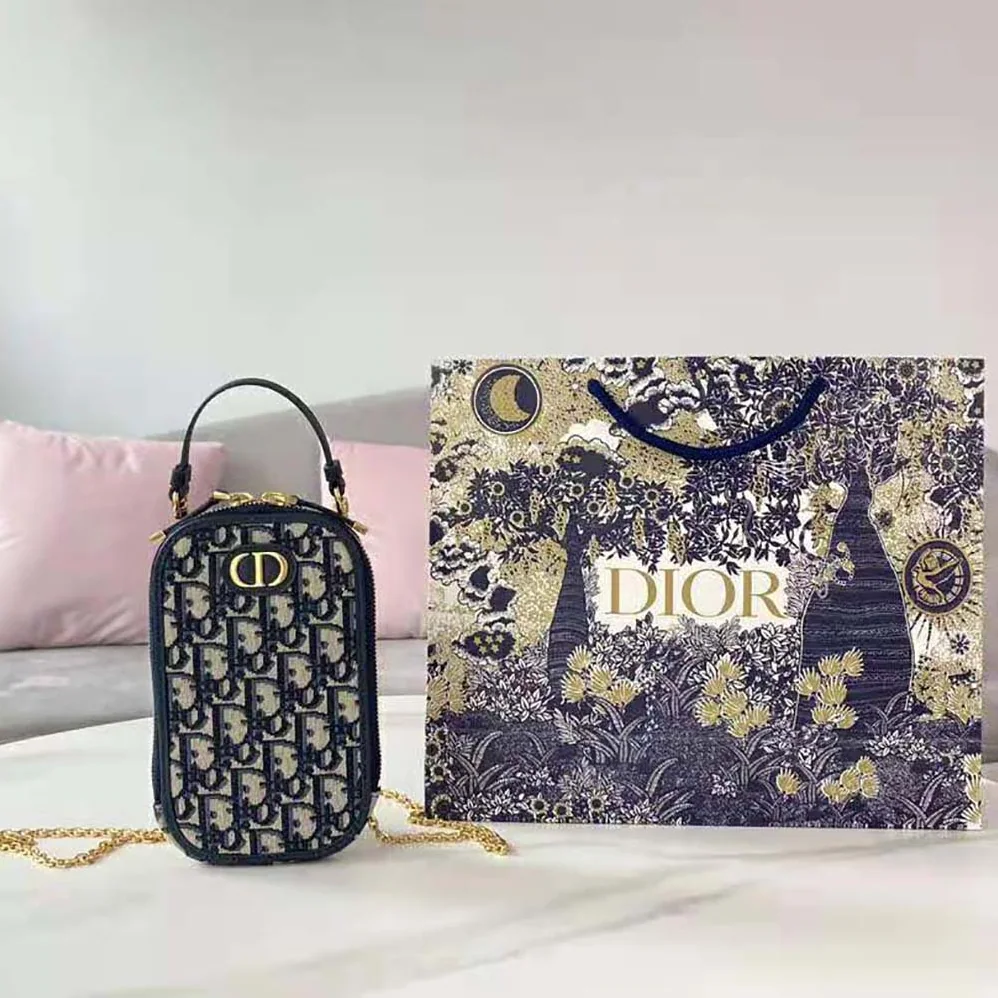 Dior 30 Montaigne Phone Holder Blue Dior Oblique Jacquard for Women Dior 30 Montaigne Phone Holder Blue Dior Oblique Jacquard for Women