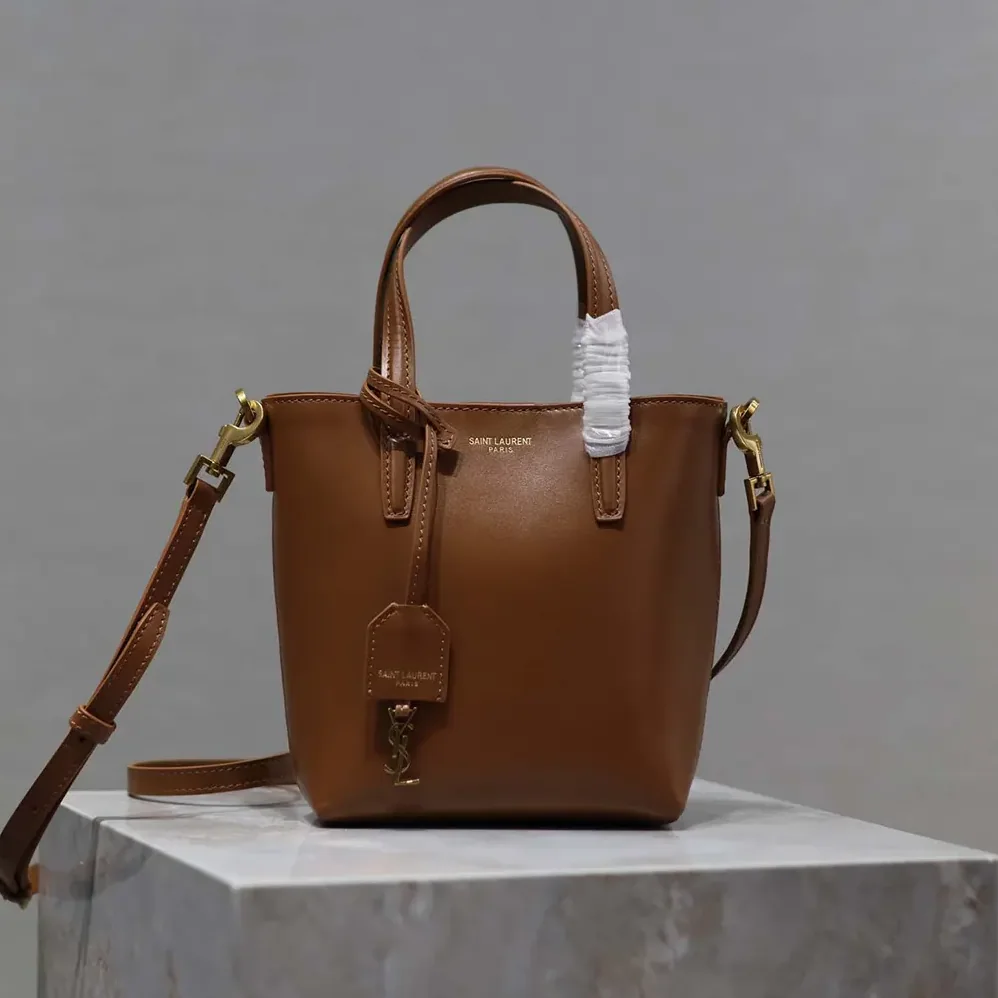 Saint Laurent YSL Mini Toy Shopping Saint Laurent in Box Leather for Women in Brown