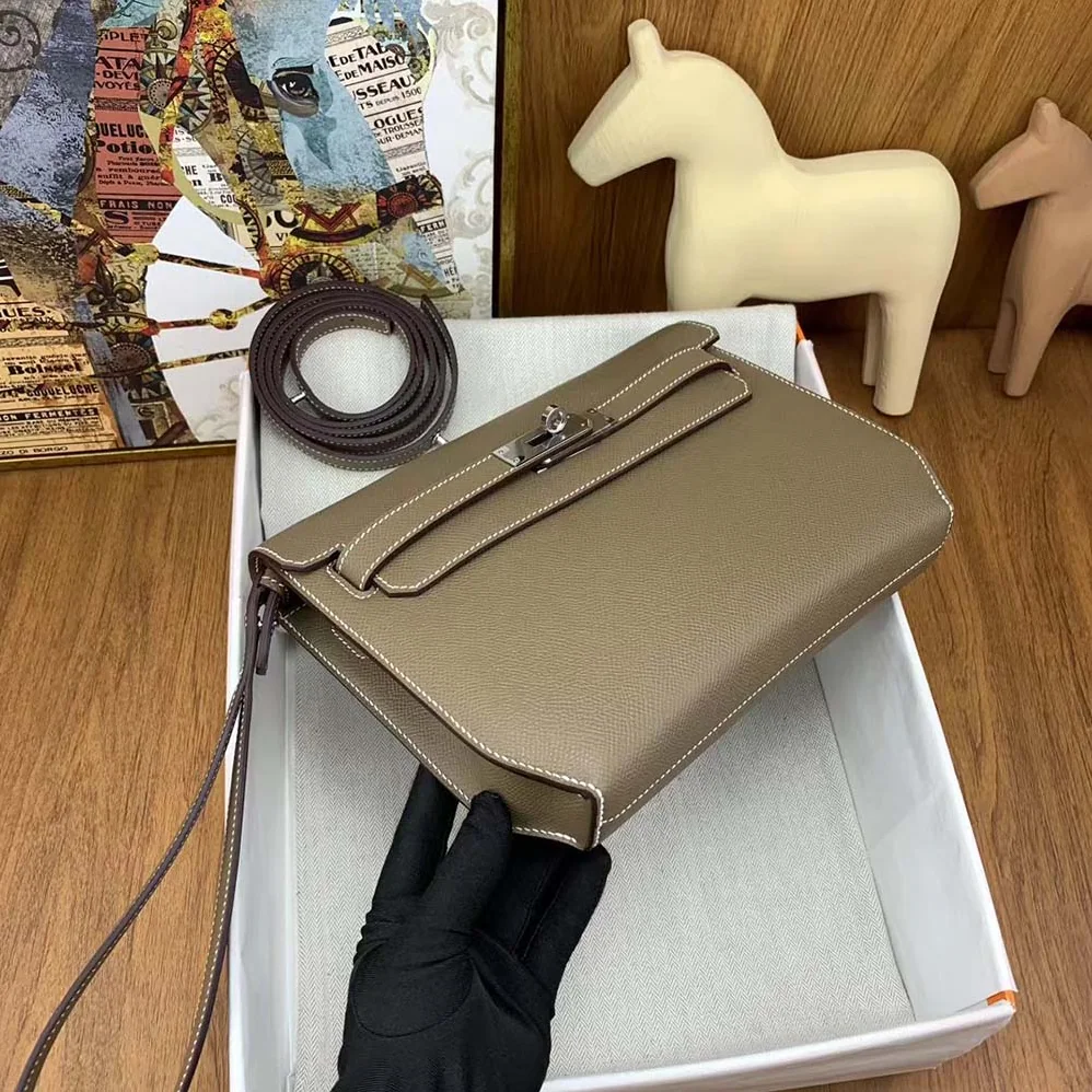 Hermes Kelly Depeches 25 Pouch for Men in Gray