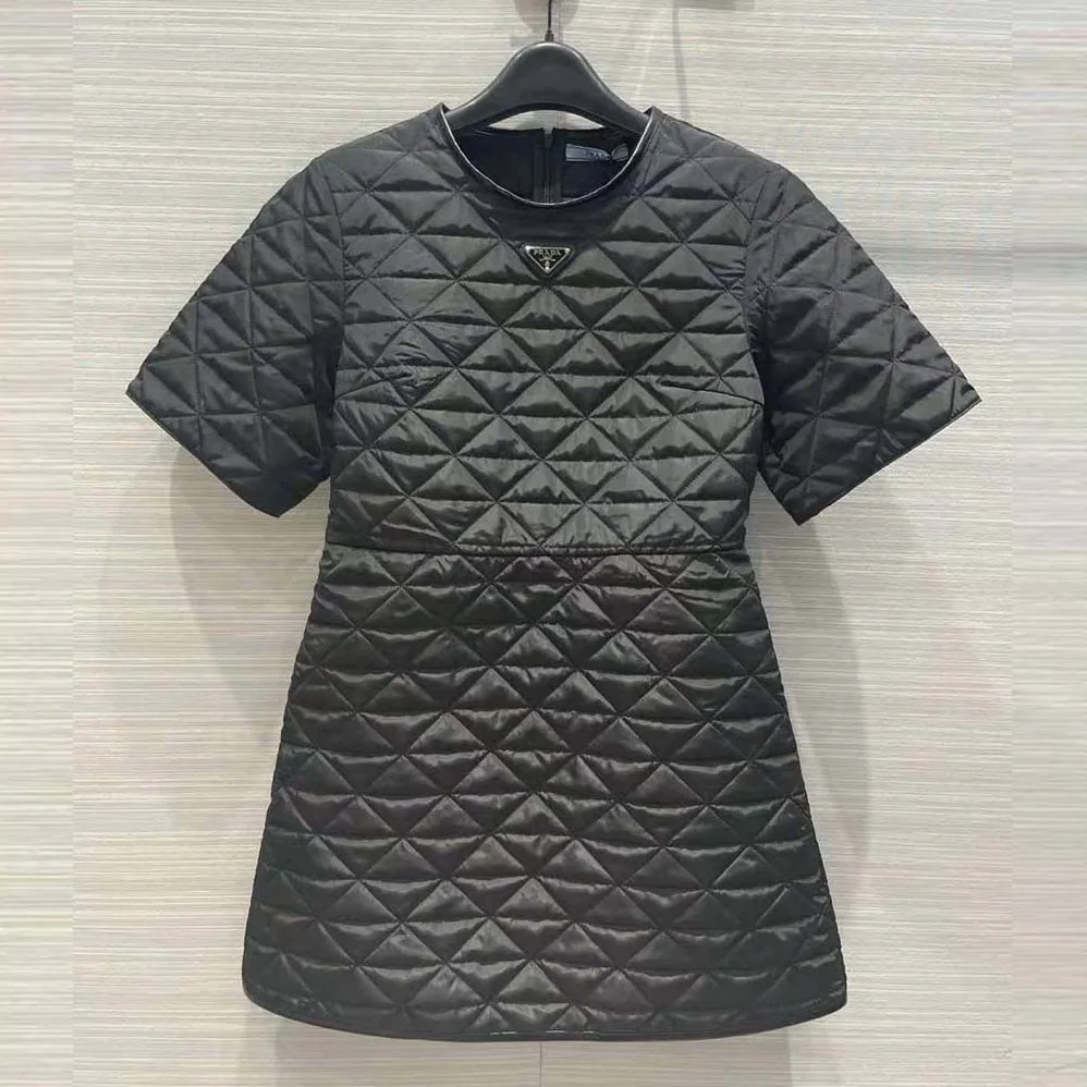 Prada Short-Sleeved Re-Nylon Dress for Women in Black Prada Short-Sleeved Re-Nylon Dress for Women in Black
