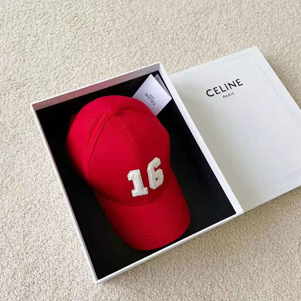 Celine 16 Patch Cotton Baseball Cap for Women in Red