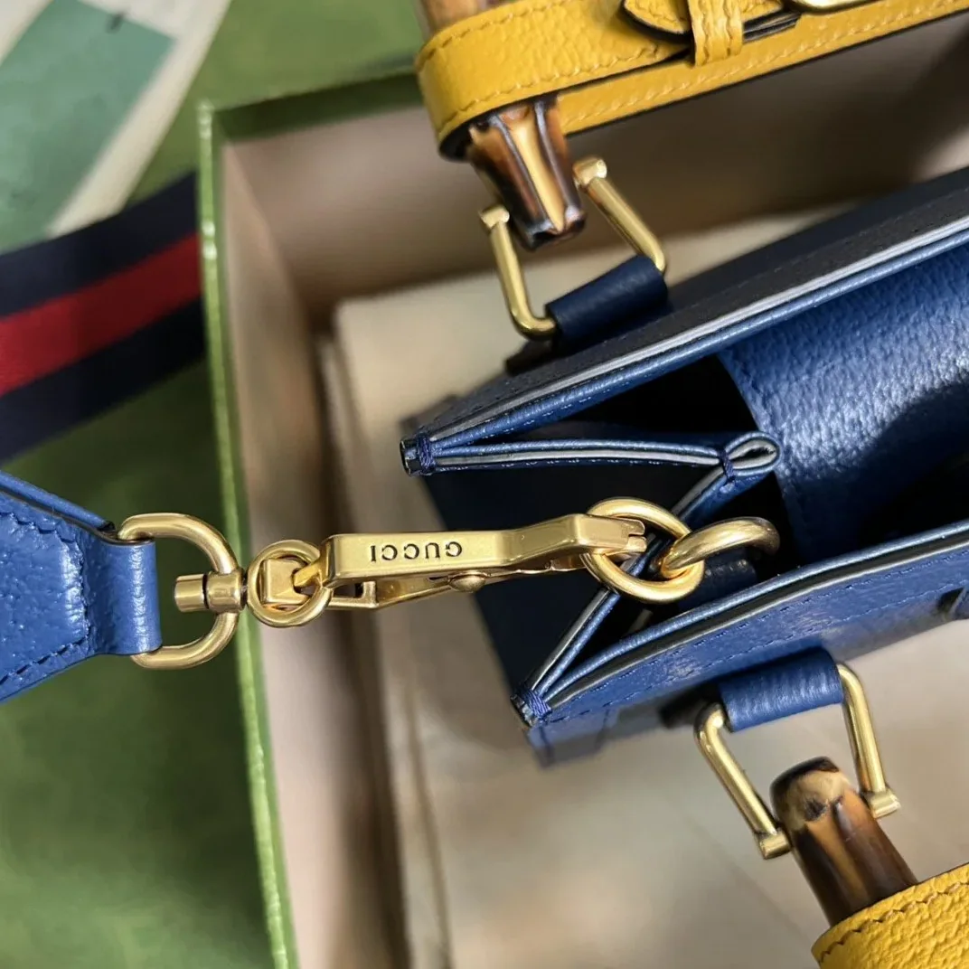 Gucci Diana Mini Top Handle Bag / Canvas Lining Blue Gold Hardware