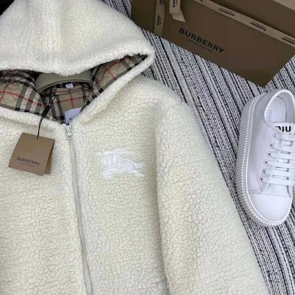 Burberry EKD Fleece Hooded Jacket for Men in White
