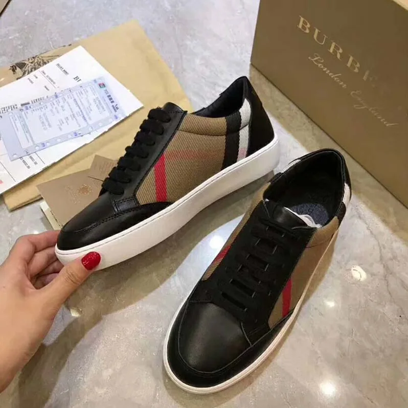 Burberry Shoes Check Detail Leather Sneakers for Unisex in Black Burberry Shoes Check Detail Leather Sneakers for Unisex in Black