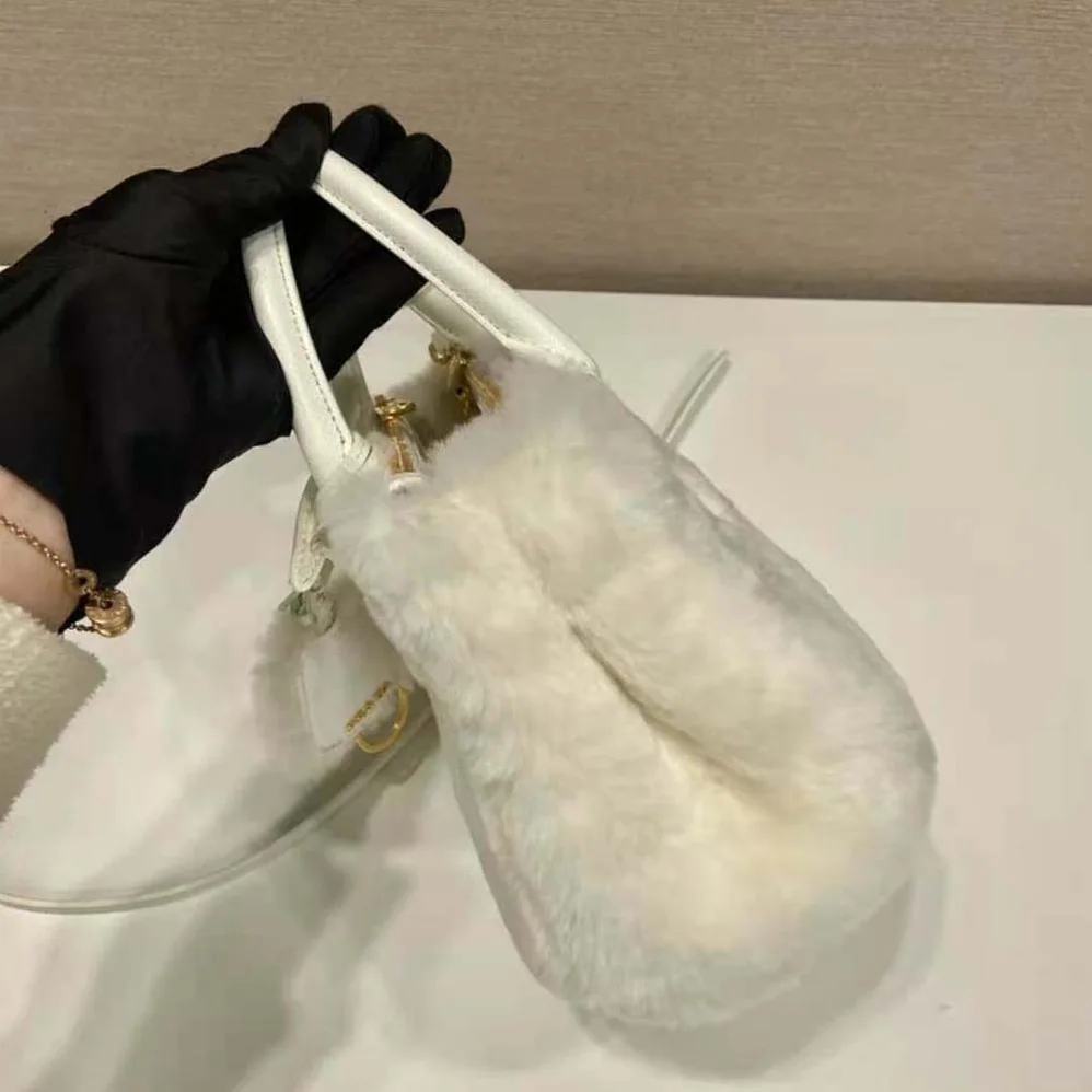 Prada Prada Galleria Shearling Mini-Bag for Women in White Prada Prada Galleria Shearling Mini-Bag for Women in White