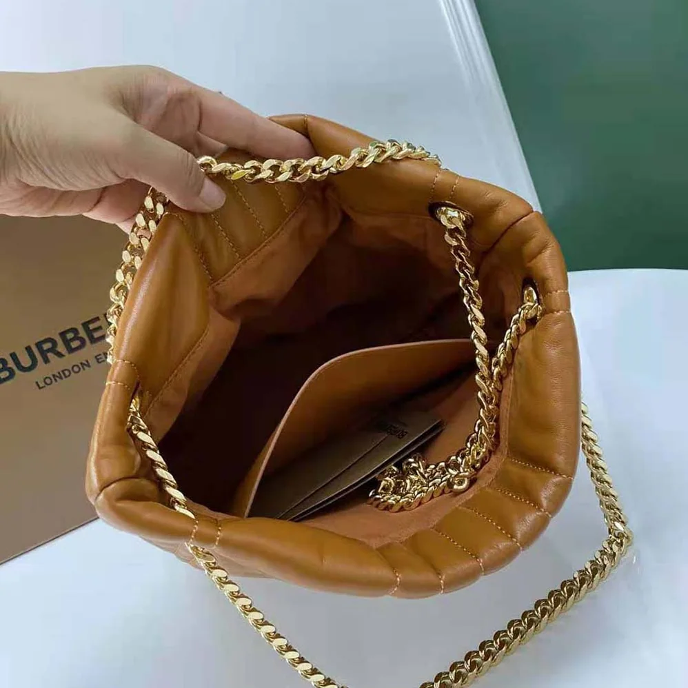 Burberry Small Quilted Lambskin Lola Bucket Bag for Women in Brown