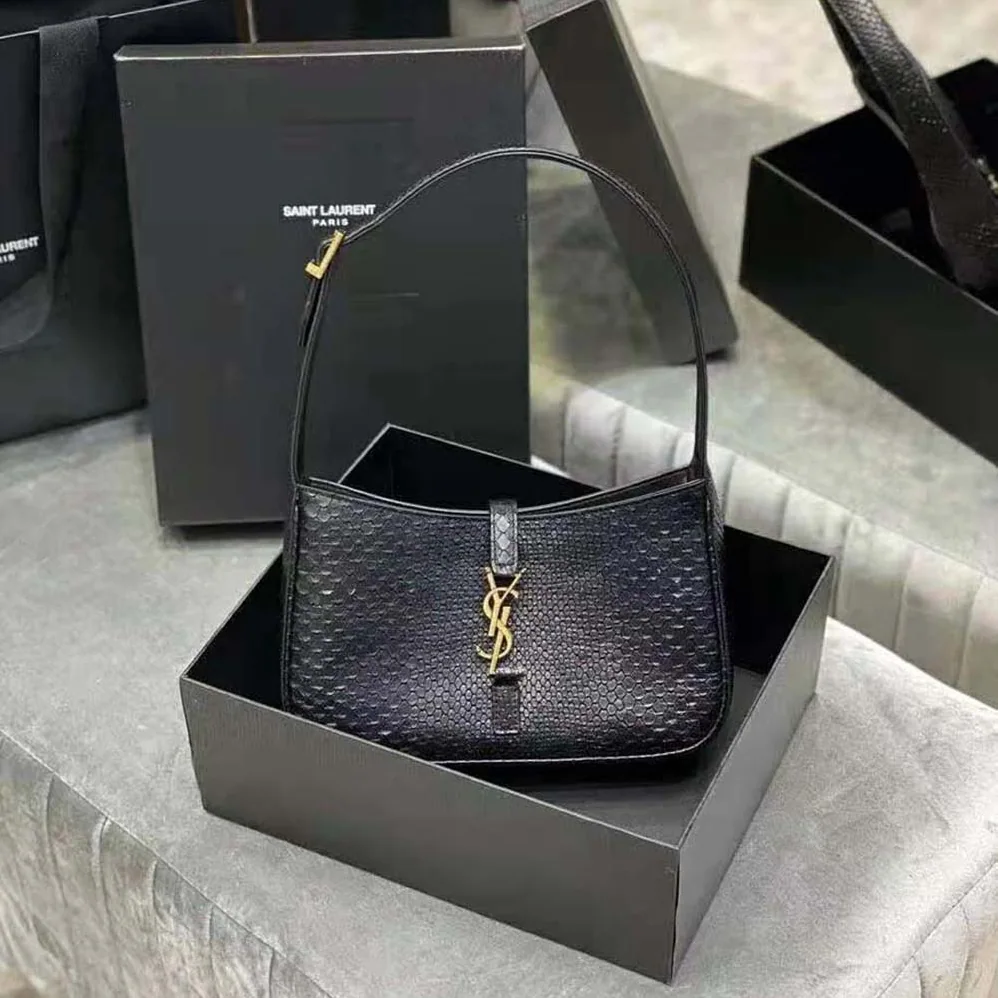 Saint Laurent YSL LE 5 A 7 Hobo Bag in Matte Python for Women in Black Saint Laurent YSL LE 5 A 7 Hobo Bag in Matte Python for Women in Black