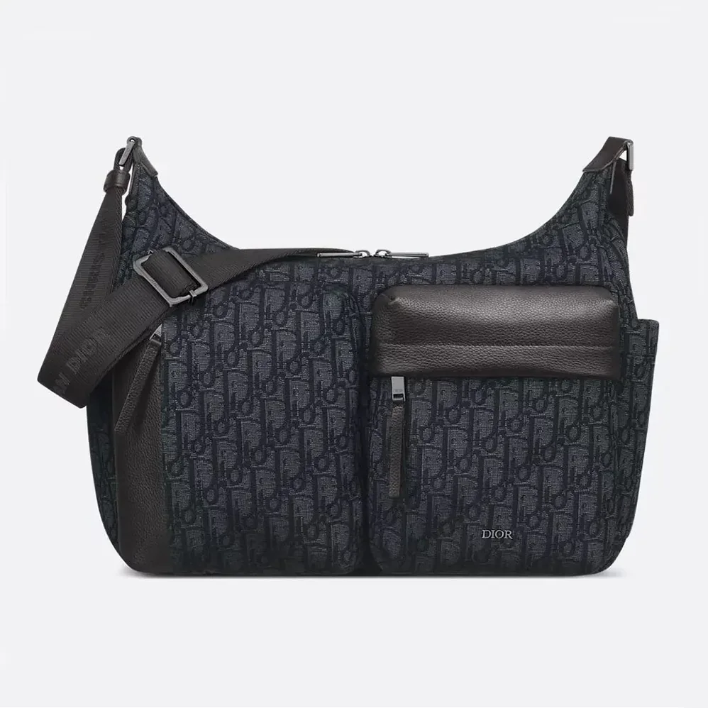 Dior Medium Rider Soft Hobo Bag Black Dior Oblique Jacquard and Black Grained Calfskin for Men Dior Medium Rider Soft Hobo Bag Black Dior Oblique Jacquard and Black Grained Calfskin for Men