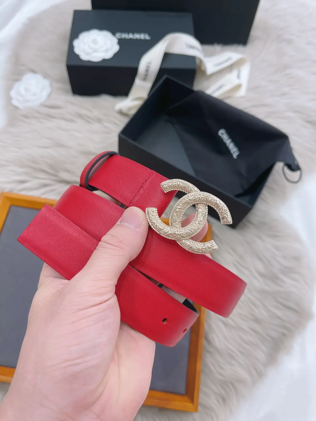 Chanel Attach Stone Metal CC Belt Red Chanel Attach Stone Metal CC Belt Red