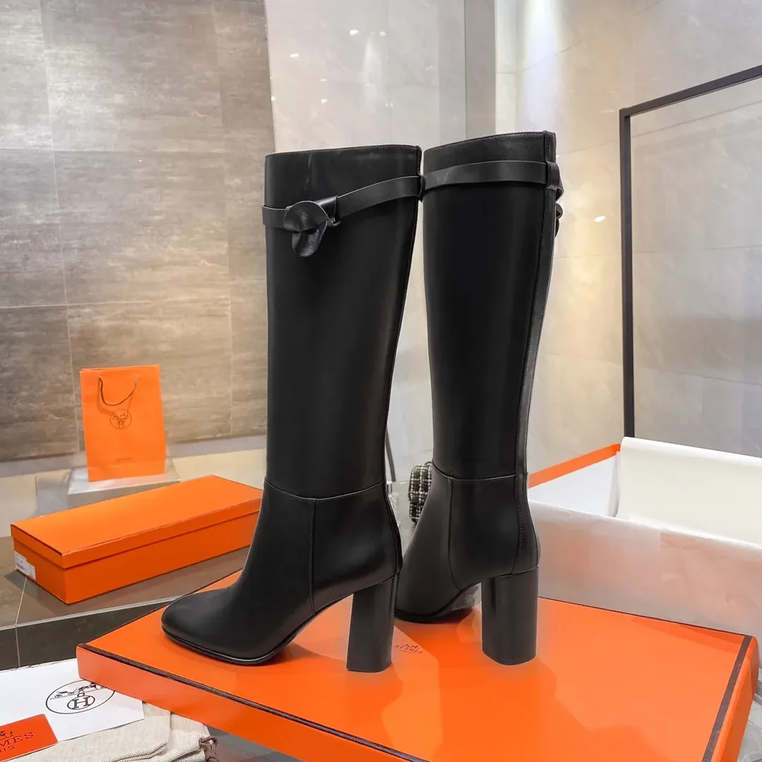 Hermes High Heel Boots Black /