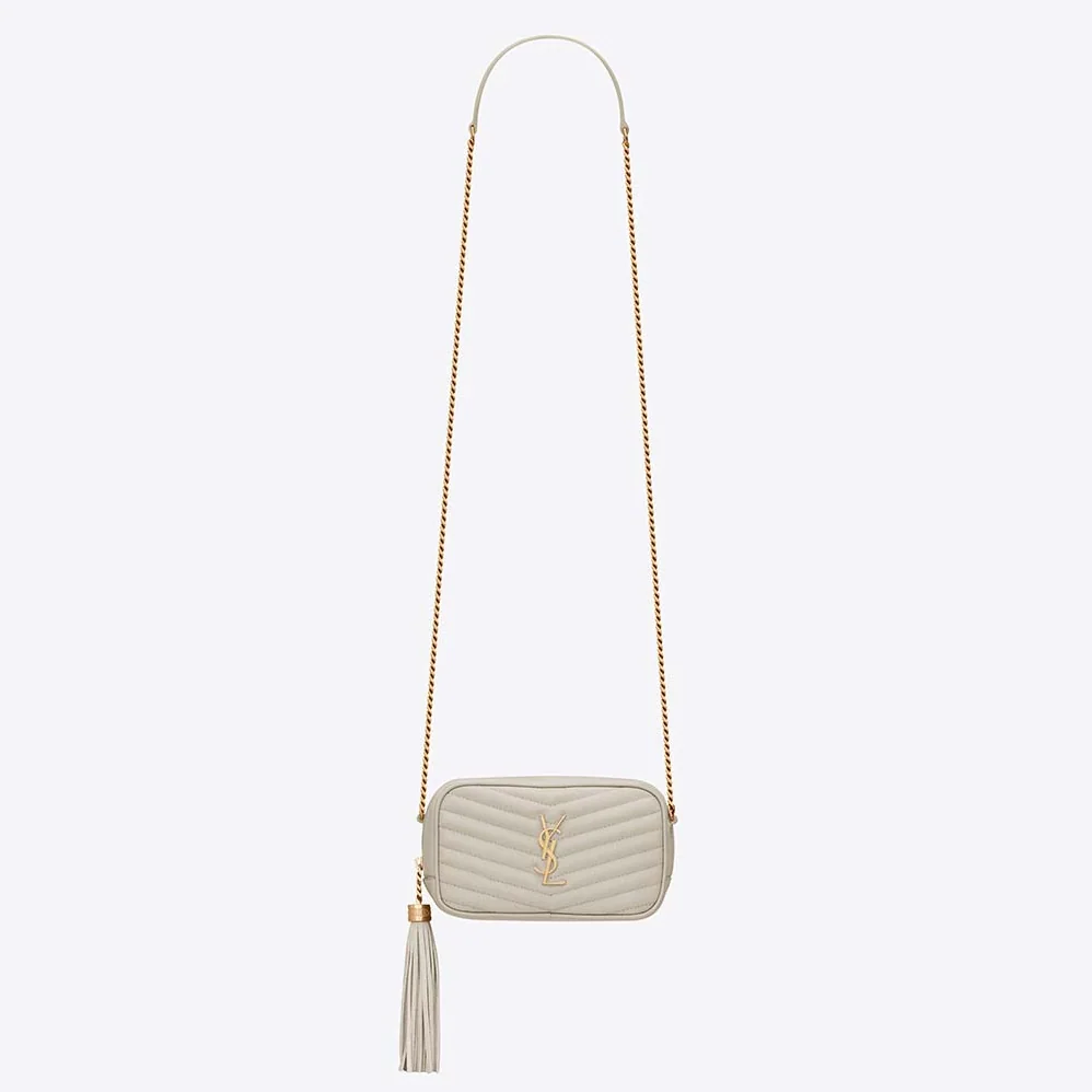 Saint Laurent YSL Lou Mini Bag in Quilted Grain DE Poudre Embossed Leather for Women in White Saint Laurent YSL Lou Mini Bag in Quilted Grain DE Poudre Embossed Leather for Women in White