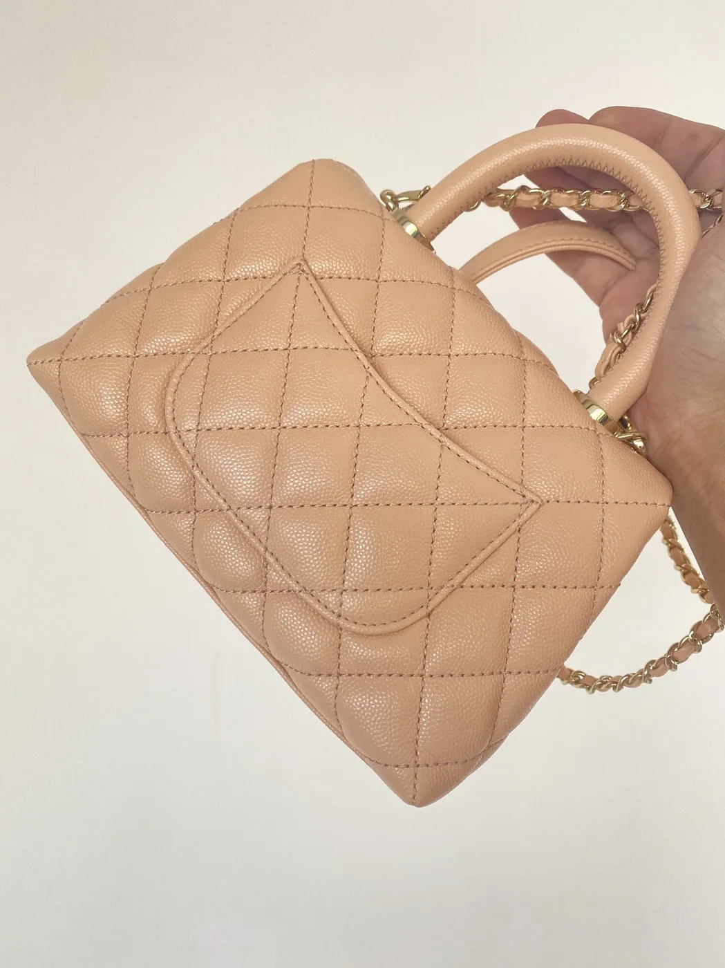 Chanel Mini Flap Bag Top Handle in Light Brown Gold Hardware