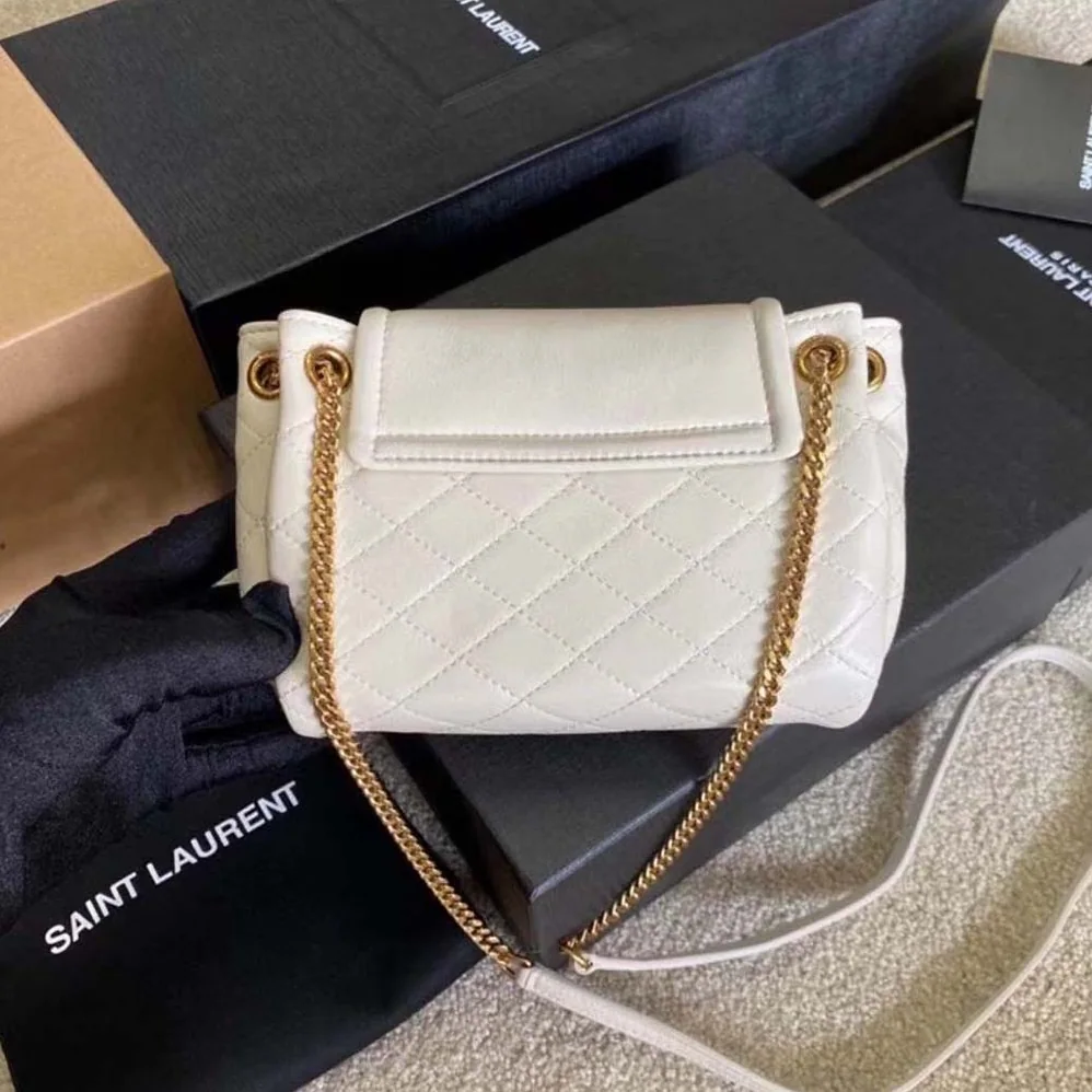 Saint Laurent YSL Monogram Mini Nolita in Lame Leather for Women in White Saint Laurent YSL Monogram Mini Nolita in Lame Leather for Women in White