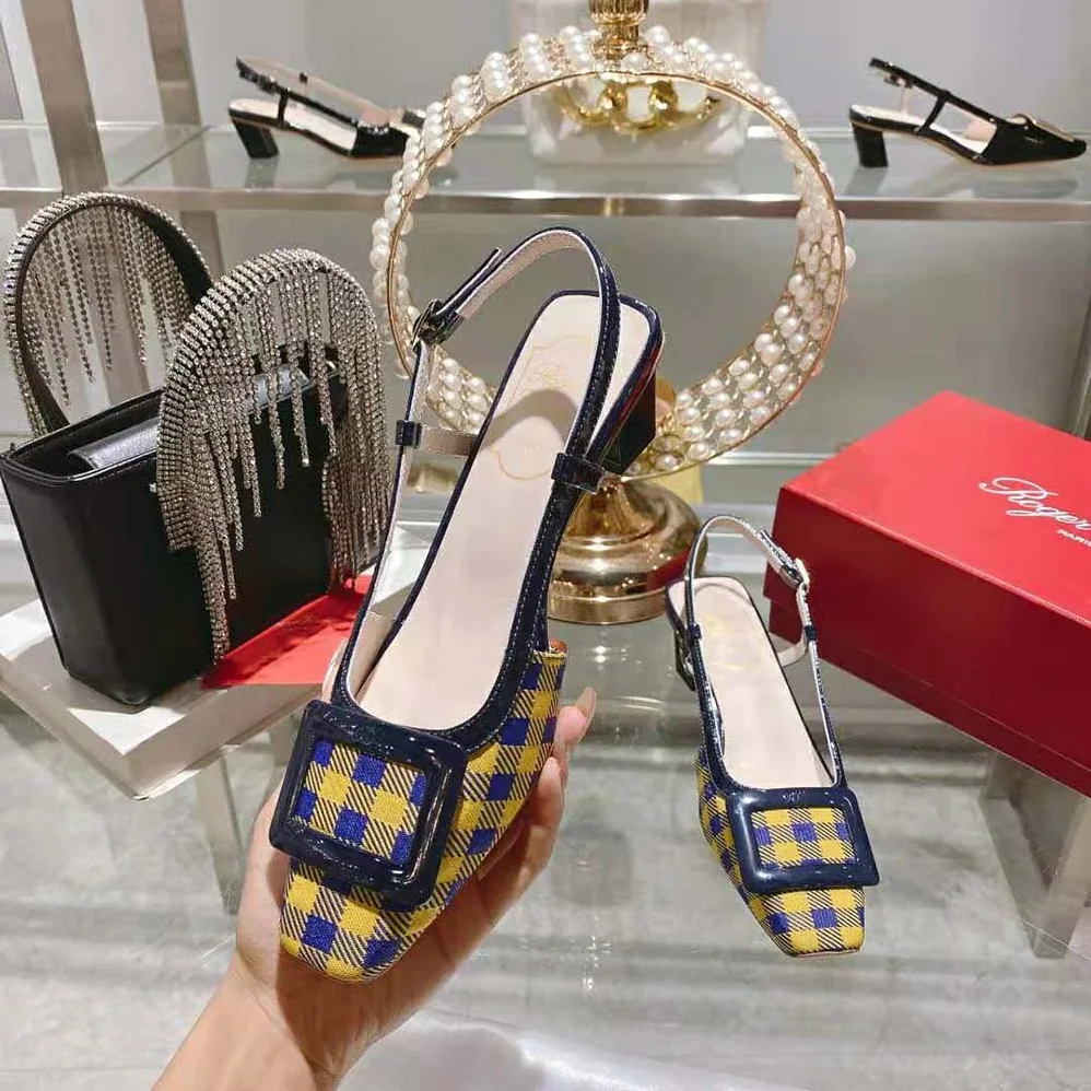 Roger Vivier Belle Vivier Lacquered Buckle Slingback Pumps in Fabric for Women in Yellow