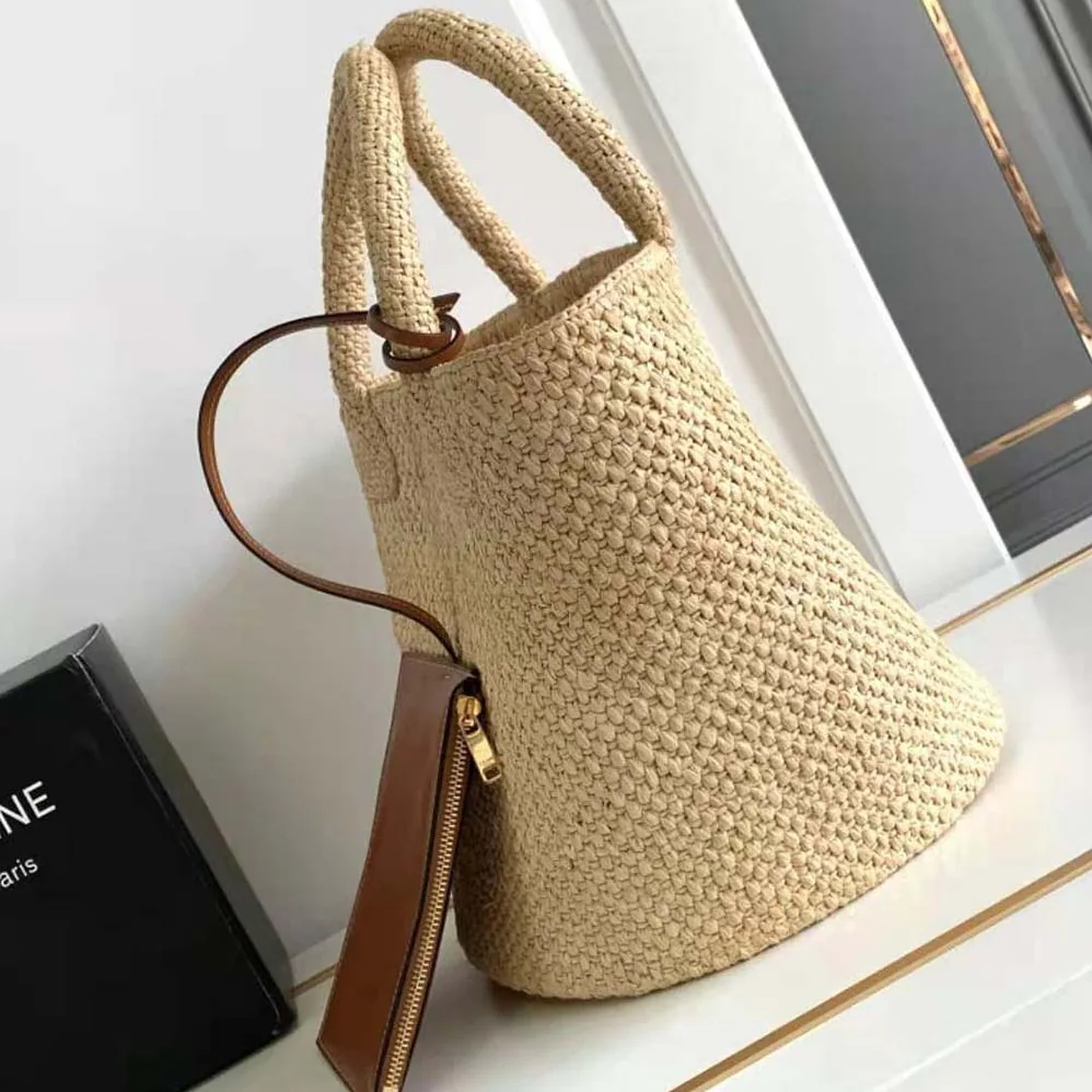Celine Supple Small Triomphe Celine Classic Panier in Raffia and Calfskin for Women Celine Supple Small Triomphe Celine Classic Panier in Raffia and Calfskin for Women